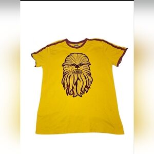 XL Mens Star Wars Chewbacca Yellow Graphic T-Shirt with Brown Trim